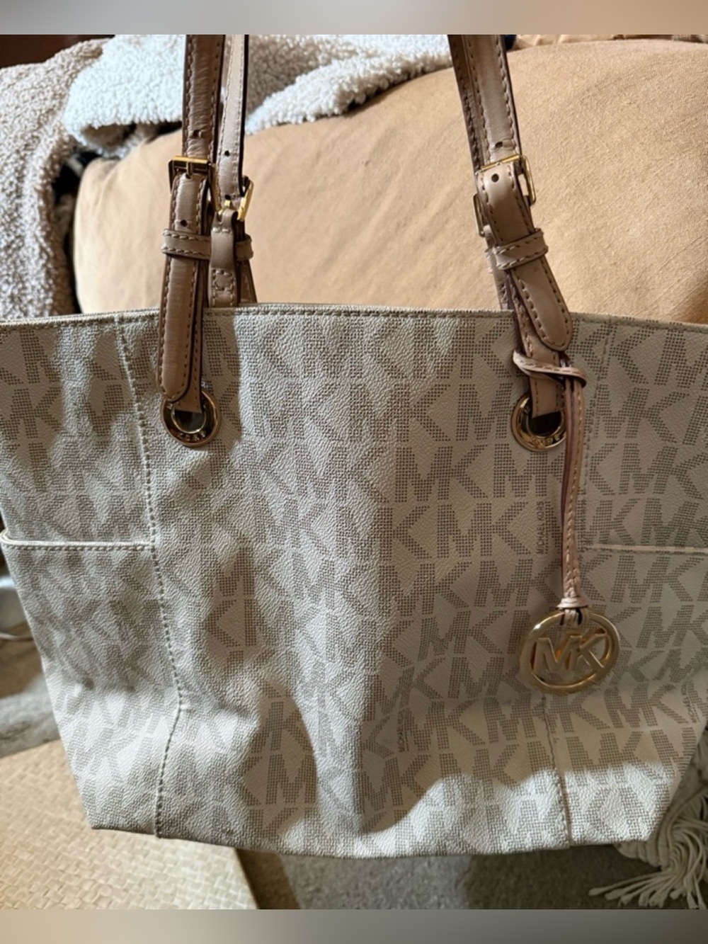 Michael Kors Neutral Logo Tote with Gold Accent